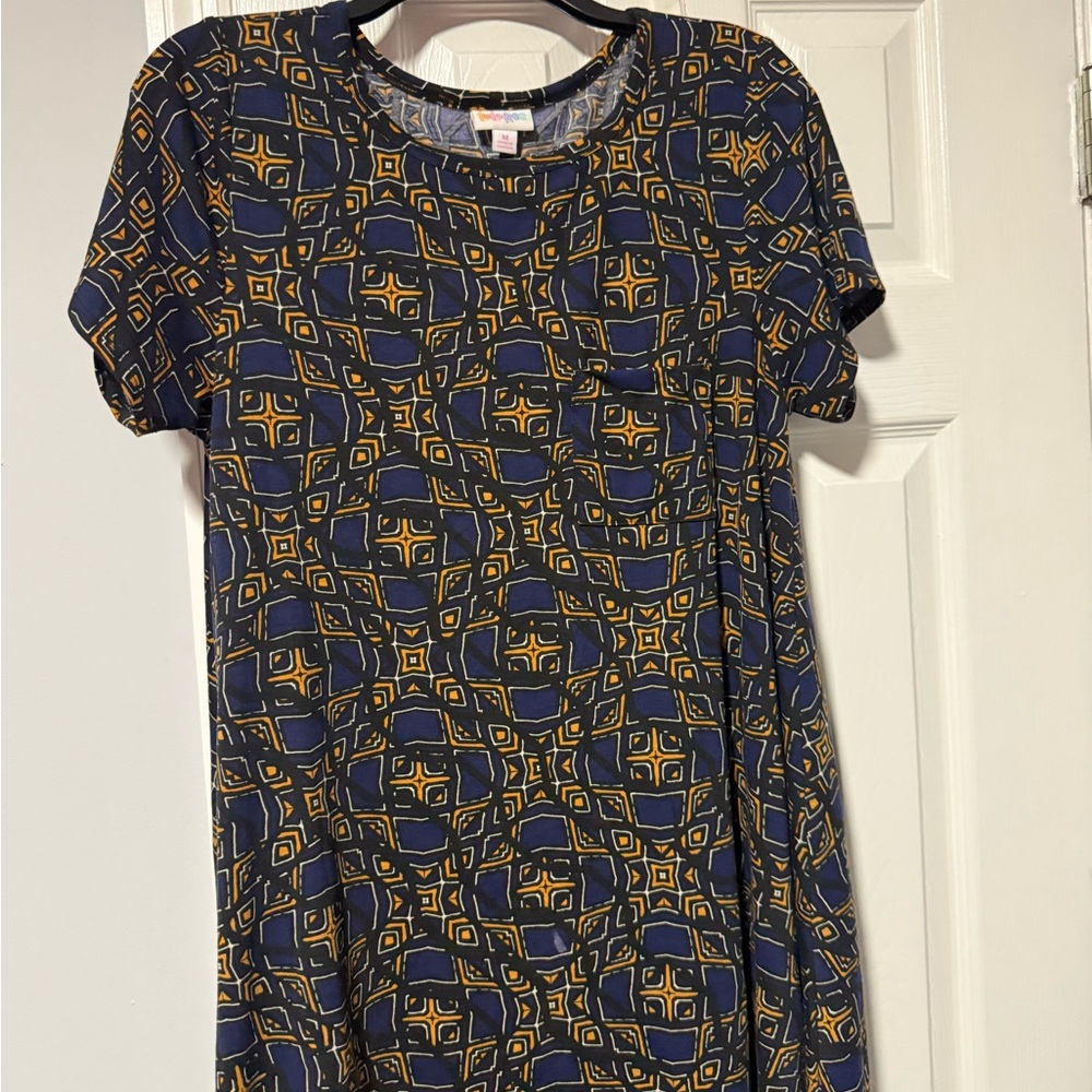 LuLaRoe Navy and Mustard Abstract Dress